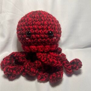 Crochet Red and Black Stuffed Octopus/Jellyfish Plushie/Plushy